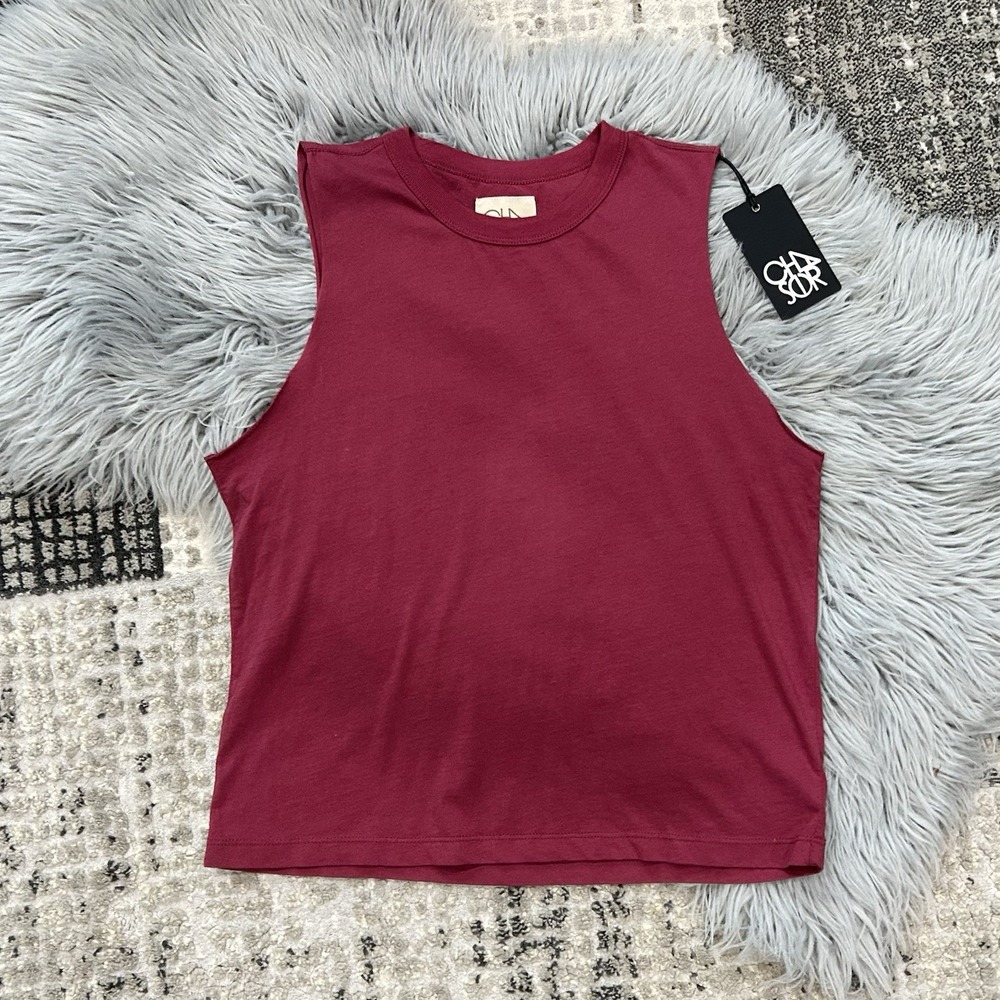 Chaser Women's Burgundy Raw Edge Muscle Tank Top Size Small NWT